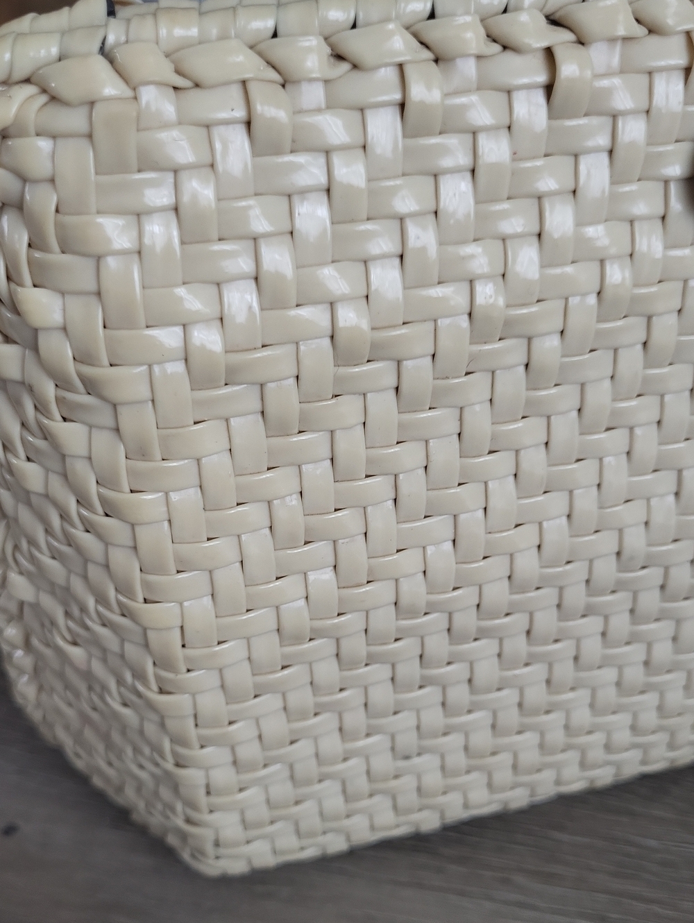 Vintage 90s Does 1950s Woven Cream Clamshell Clutch Bag - Picture 12 of 15
